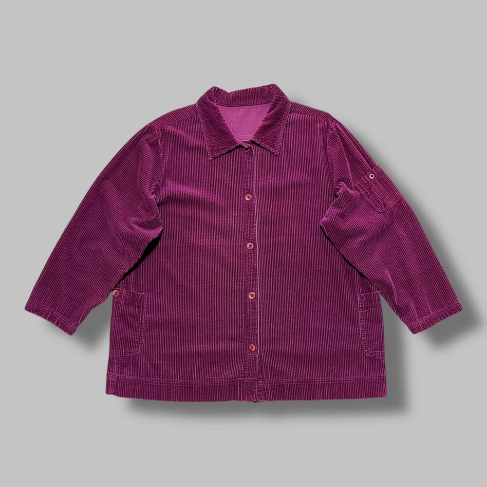 Vintage y2k Corduroy Shirt Baggy Relaxed Fit Collared Top Purple Unisex One Size